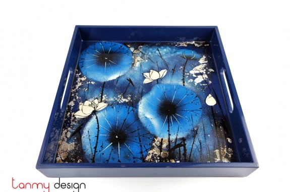 Square lacquer tray hand-painted with water lily 27 cm